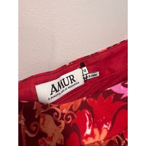 AMUR Women's Red Woven Rosewood Kaleidoscope Murphy Tiered Skirt Size 12 NWOT - Picture 4 of 6